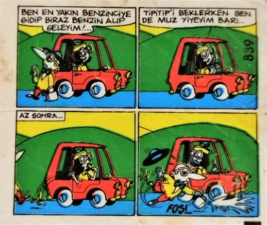  TİPİTİP SAKIZ VE CİKLET İÇERSİNDEN CIKAN YAĞLI KAGIT TÜRÜNDE RENKLİ TİFDRUK BASKI İLE KONULU MİZANSEN KARİKATÜR