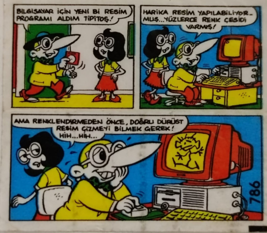  TİPİTİP SAKIZ VE CİKLET İÇERSİNDEN CIKAN YAĞLI KAGIT TÜRÜNDE RENKLİ TİFDRUK BASKI İLE KONULU MİZANSEN KARİKATÜR