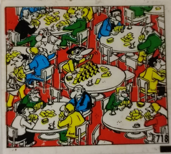  TİPİTİP SAKIZ VE CİKLET İÇERSİNDEN CIKAN YAĞLI KAGIT TÜRÜNDE RENKLİ TİFDRUK BASKI İLE KONULU MİZANSEN KARİKATÜR