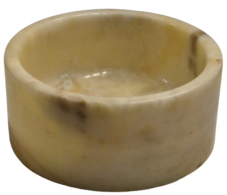 KREM RENKDE DAMARLI MARMARA MERMER İNDEN YAPILMIŞ  DAİRESEL FORMDA MASA ÜZERİ KÜLLÜK