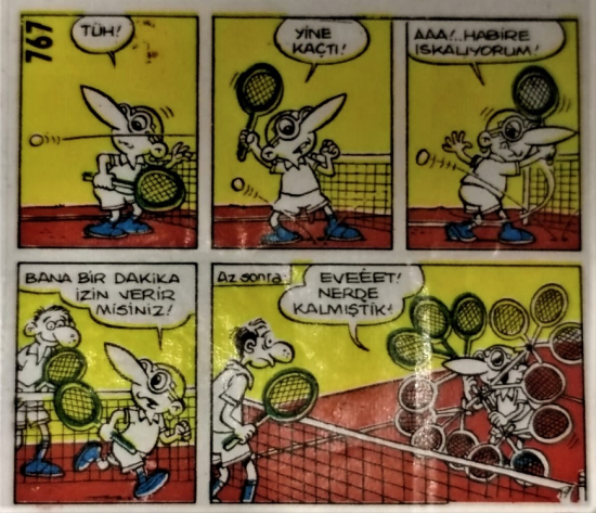 TİPİTİP SAKIZ VE CİKLET İÇERSİNDEN CIKAN YAĞLI KAGIT TÜRÜNDE RENKLİ TİFDRUK BASKI İLE KONULU MİZANSEN KARİKATÜR