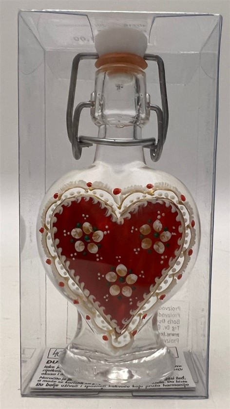 DUNJA  DOMACA RAKİJA CAM ÜJERİ EL BOYAMA KALP İŞÇİLİKLİ 50 ML MİNYATÜR İÇKİ  ŞİŞESİ KAPAGI ACILMAMIŞ DOLU KOLEKSİYON 