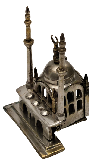 CİFT MİNARELİ PİRİNC KROM KAPLAMA VİDALI DEMONTE CAMİİ GECE LAMBASI 