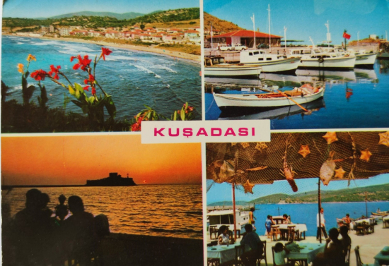 1970 KUŞADASI ŞEHİRDEN GÖRÜNÜŞLER PARCALI KARTPOSTAL RENKLİ OFSET BASKI ARKASI YAZILI 