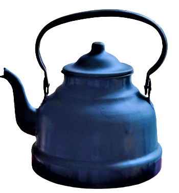 1960 KOYU LACİVERT RENKDE CİNKO EMAYE KAPLAMA KAPAKLI SİYAH KULPLU ÇAYDANLIK 2,5 LİTRELİK 