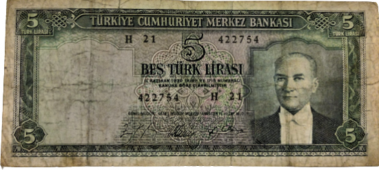 BEŞ TÜRK LİRASI 5. EMİSYON 4. TERTİP H 21  422754 SERİ NUMARALI FINDIK TOPLAYAN KÖYLÜ KIZLARI 5 LİRA KAĞIT PARA 