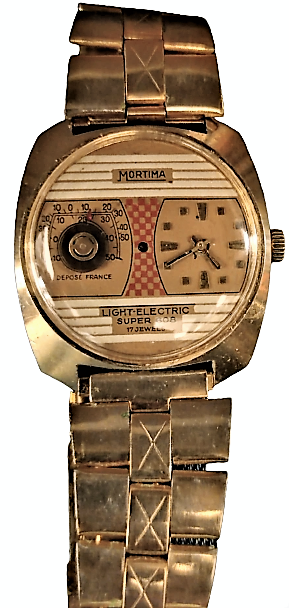 1970 MORTİMA LIGHT ELECTRIC SUPER 608 CLOAK KOL SAATİ KADRAN ORTADA LAMBA SOLDA DERECE SAGDA KURMALI MEKANİK KOLEKSİYON SAAT