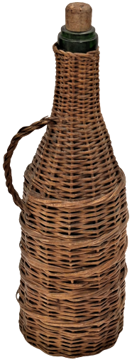 1950 YESİL CAM ŞİŞE ETRAFI EL ÖRGUSU HASIR  ÖRGÜLU SOUK TUTUCU KULPLU SURAHİ