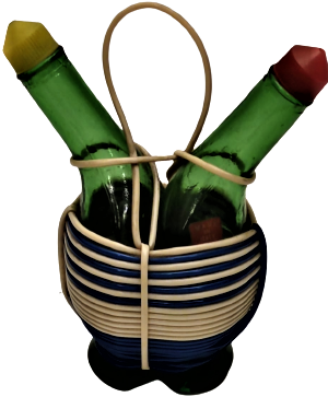 1950 YEŞİL CAM SÖSLUK  ZEYTİNYAG VE LİMON İÇİN MADEIN İTALY  İKİ ADET KAPAKLI SİSE SIRT SIRTA NAYLON İPLE BAGLANMIŞ 