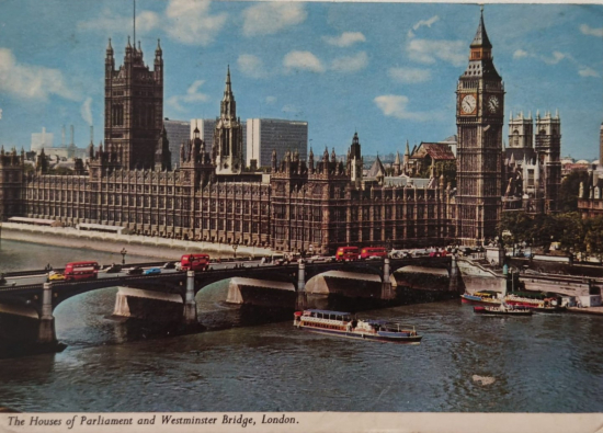 1960 1970 THE HOUSES OF PARLİAMENT AND WESTMINSTER BRIDGE LONDON BASKI KARTPOSTAL ARKASI YAZILI POSTADAN GECMİŞ