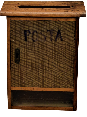 1950 AHŞAP KİLİTLİ POSTA KUTUSU KIRLANGIC GECME EL YAPIM KİLİTLİ İÇİ CAM KISMINDAN GÖRÜNEN ÖNÜ FORMİKA KAPLAMA