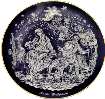 1960 SCHEDEL BAVARIA FROHE WEİHNACHT KOBALT MAVİSİ PORSELEN DUVAR TABAK 20 CM CAP