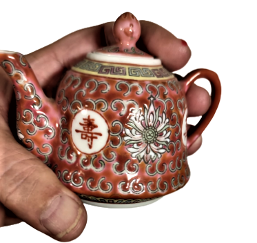 1960 PORSELEN  CİN CAT KULTURU TAM TAKIM CAY TAKIMI TEPSİ KAPAKLI DEMLİK DÖRT ADET CAY İÇİM  BARDAGI