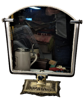 OSMANLI PİRİNC METAL AYAKLI OYNAR  HAREKETLİ GÖVDE VEYA DUVARA ASILABİLEN TUVALET VE MASA AYNASI