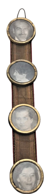 OSMANLI SİM KEMER ÜZERİNDE DÖRT ADET YUVARLAK RESİM CERCEVESİ DURAVA ASILAN SİYAH BEYAZ FOTOGRAFLİ 