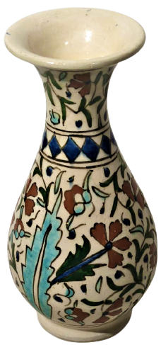 KUTAHYA  VAZO EL YAPIM ÜZERİ EL BOYAMA OSMANLI KARANFİLLERİ NAKŞEDİLMİŞ 