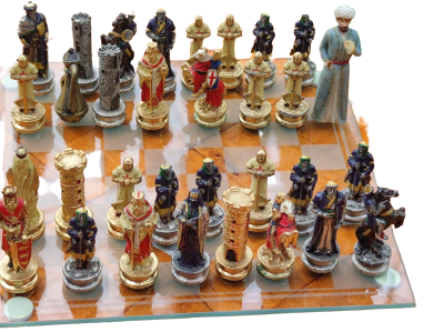 SATRANC TAKIMI  ALT CAM KAİDE GECİŞLİ DAMALI METAL KURŞUN DÖKÜM ÜZERLERİ EL BOYAMA FARKLI FORMLARDA PİYONLAR 