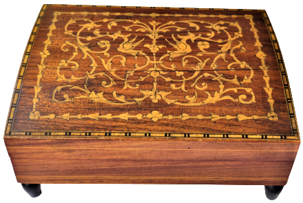 KAPAKLI KUTU GÜL AGACI KAPAK ÜZERİ EL İLE YAPILMIŞ MARKUTERİ İŞLEME TESBİH VE MUCEVHER KUTUSU