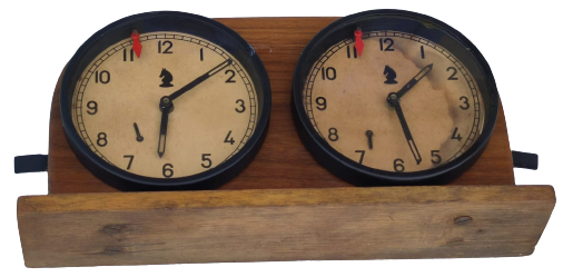 1960 SSCB SATRANC SKOR SAATİ AHŞAP ÜZERİNDE KURMALI CİFT MEKANIK SAAT OYUNCUNUN HER BİRİ İÇİN BİR SAAT 