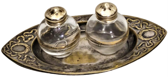 OSMANLI TUZLUK BİBERLİK METAL KISIMLAR GÜMÜŞ KAPLAMA CAMLARI ALTIN EL CEKME  MASA ÜZERİ 