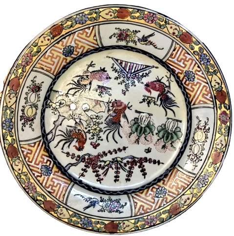 EL CİZİM EL BOYAMA KUŞLAR CİCEKLER CANLI RENKLER VE DESENLİ PORSELEN DUVAR TABAK HAND MADE CHINA TYPE
