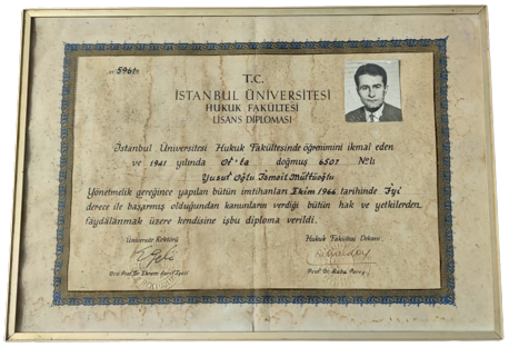 İSTANBUL HUKUK FAKULTESİ  LİSANS DİPLOMASI AVUKAT YUSUF OGLU İSMAİL MÜFTÜOĞLU NA AİT CERCEVESİNDE