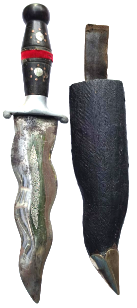 HANCER AHŞAP DERİ KAPLAMA KIN BOYNUZ İŞLEMELİ ELCİK  HANCER ÜZERİ İŞLEME 