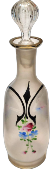 OSMANLI PAZARINA YAPILMIŞ ÜZERİ EL İŞLEME CİCEKLER KAPAKLI KARAF SİŞE AGIZ KISMI VARAK YALDIZ EL CEKME 