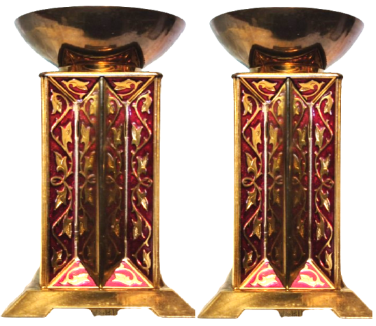 1960 CİFT GÖVDELER GEOMETRİK CİCEK YAPRAKLARI DESENİ KIRMIZI MİNELİ İŞLEMELİ KAİDELİ ŞAMDAN