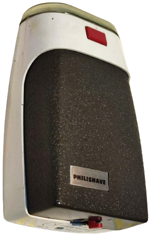 1968 PHILIPS PHILISHAVE TYPE 1203 MADE IN HOLLAND  6V DC PİLLİ CİFT BICAKLI TRAŞ MAKİNESİ İKİ ADET AA KALEM PİL İLE CALIŞMAKTA İLK PİLLİ MAKİLELERDEN