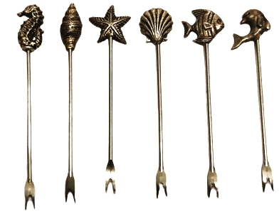 KOKTEYL CATALI MEZE SECİCİ  ALTI FARKLI DENİZ ÜRÜNLERİ FİGÜRLU  GÜMÜŞ KAPLAMA UFAK CATAL