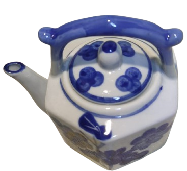 PORSELEN UFAK TİRYAKİ KAPAKLI DEMLİK TAMAMI EL BOYAMA EL İŞCİLİKLİ MAVİ BEYAZ 