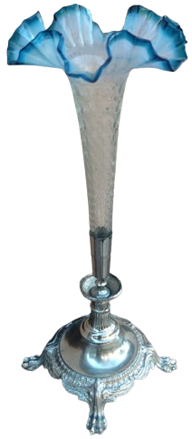 FRANSIZ ART NOUVEAU LALEDAN MARUL MAVİ OPAL CAMLI VAZO ALT KAİDE SİLVER PLATE