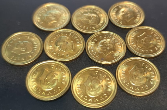 CUMHURİYET 5000 LİRA  (1999) YILI PROF BASKI 5000 LİRA ÇİL (AZ ÇIKAR) PİRİNÇ CİL 10 ADET HİC KULLANILMAMIŞ 