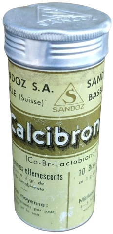 ANTIGUA BOX PUBLICITé CALCIBRONAT  ALÜMİNYUM KAPAKLI BOŞ İLAC KUTU SANDOZ LABORATUVARLARI