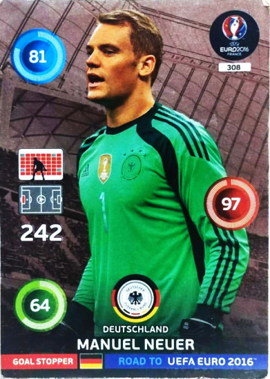 PANİNİ UEFA EURO 2016  DEUTSCHLAND MANUEL NEUER EN İYİ FUTBOLCU OYUNCU KARTI  NO  242 