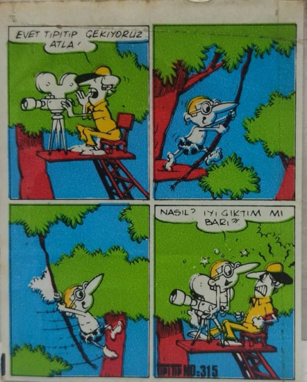 TİPİTİP YERLİ SAKIZ KARİKATÜRLÜ YAĞLI KAGIT TÜRÜNDE RENKLİ TİFDRUK BASKI İLE KONULU MİZANSEN KARİKATÜR ESKİ ÇİKLET KAĞIDI NO 315