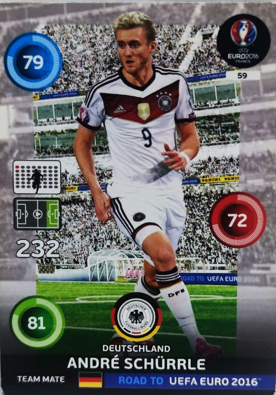 PANİNİ UEFA EURO 2016  DEUTSCHLAND ANDRE SCHURRLE EN İYİ FUTBOLCU OYUNCU KARTI 232 NO