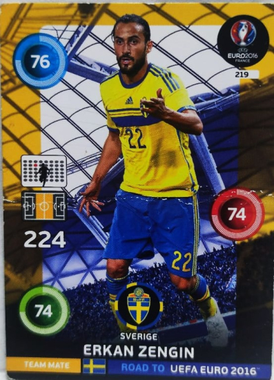 PANİNİ UEFA EURO 2016  SVERIGE ERKAN ZENGİN EN İYİ FUTBOLCU OYUNCU KARTI 224 