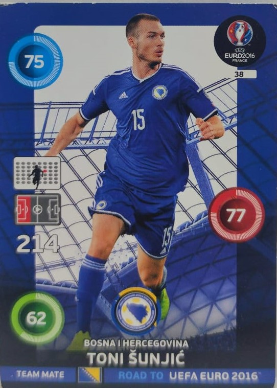 PANİNİ UEFA EURO 2016 BOSNA I HERCEGOVINA TONI SUNJIC EN İYİ FUTBOLCU OYUNCU KARTI 214 NO
