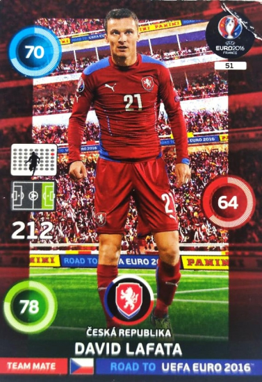 PANİNİ UEFA EURO 2016 CESKA REPUBLİKA DAVID LAFATA EN İYİ FUTBOLCU OYUNCU KARTI 212 NO
