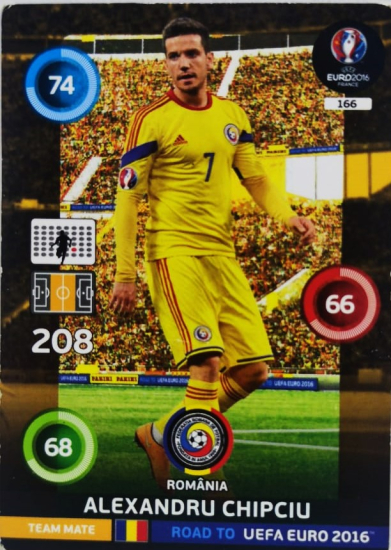  PANİNİ UEFA EURO 2016 ROMANIA ALEXANDRU CHIPCIU EN İYİ FUTBOLCU OYUNCU KARTI 208 NO