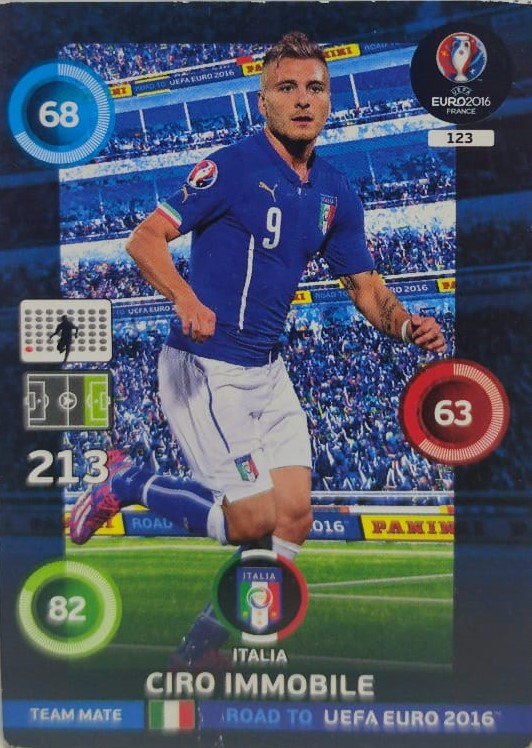  PANİNİ UEFA EURO 2016 İTALIA CIRO IMMOBILE EN İYİ FUTBOLCU OYUNCU KARTI 213 NO 