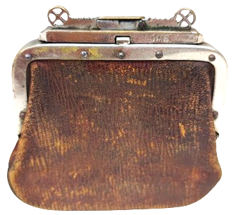 OSMANLI DISI KAHVERENGİ FİTİLLİ DERİ MEKANİK META SİSTEMLİ AGIZ ACMA KISIMLI İCERSİNDE BİR CITLI GOZU DAHA BULUNAN