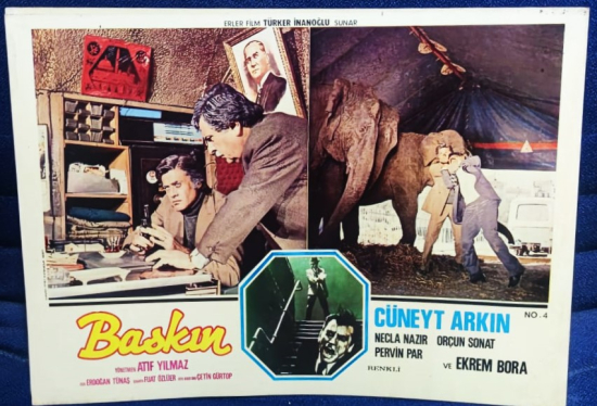 BASKIN FİLMİNİN LOBI TANITIM KARTI BASROLLERDE CUNEYT ARKIN EKREM BORA NECLA NAZIR ORCUN SONAT PERVİN PAR YONETMEN ATIF YILMAZ ERLER FİLM 