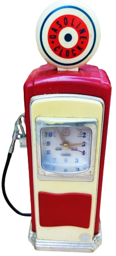 GASOLİNE CLOCK BENZİN POMPASI ON TERAF SAAT YANDA HORTUMLU POMPASI ARKADA PİL YUVASI YANDA PARA ATMA YERİ