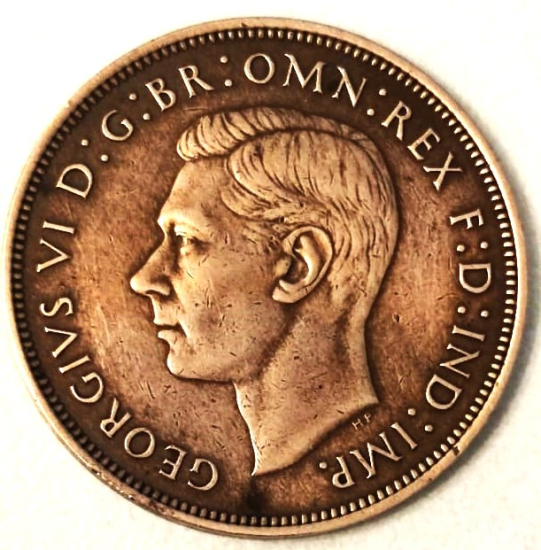 1948 ONE PENNY GEORGIVS VI D:G:BR:OMN:REX F:D:IND:IMP. / HP İNGİLTERE BRONZ METAL 1 PENİ