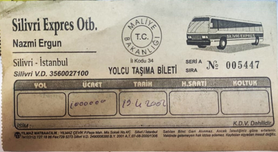 2002 SİLİVRİ EXPRES OTB.  YOLCU TASIMA BİLETİ  SİLİVRİ İSTANBUL