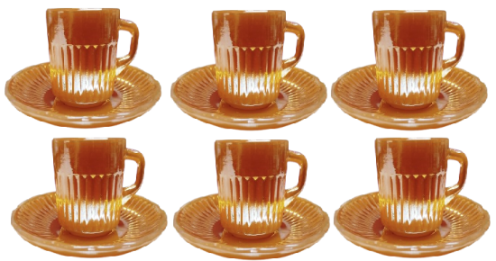 1970 AMERİCAN KAHVE FİNCAN TAKIMI 12 PARCA TABAKLARI VE KULPLU TURK TİPİ FİNCANLAR PARLAK BAL RENK