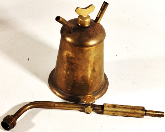 1930 KUYUMCU TAMİRCİ PİRİNC KAZANLI  SALOMO KORUKLU KAYNAK LEHİM ALETİ ÜZERİ DAMGALI